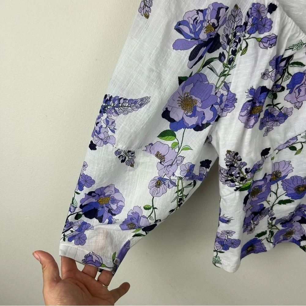 By Anthropologie V-neck ruched knit top purple coral 3/4 sleeve blouse size: S - Picture 6 of 13